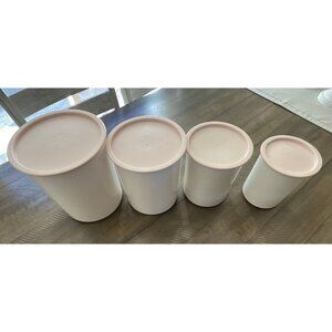 Tupperware Canister Set White Ivory Rose Light Pink One Touch Set Of 4 Nesting